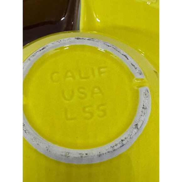 VTG California Pottery 5‑Piece Lazy Susan Chip & Dip Set – 12″ Brown Yellow USA - Picture 6 of 9